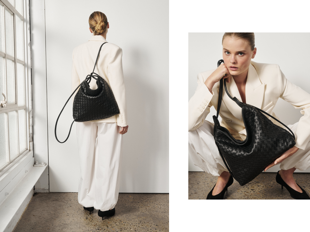 Woven Bella Convertible Backpack Black