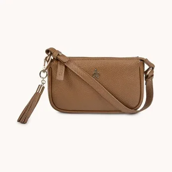 'ROSE' Tan Pebble Grain Real Leather Shoulder Bag