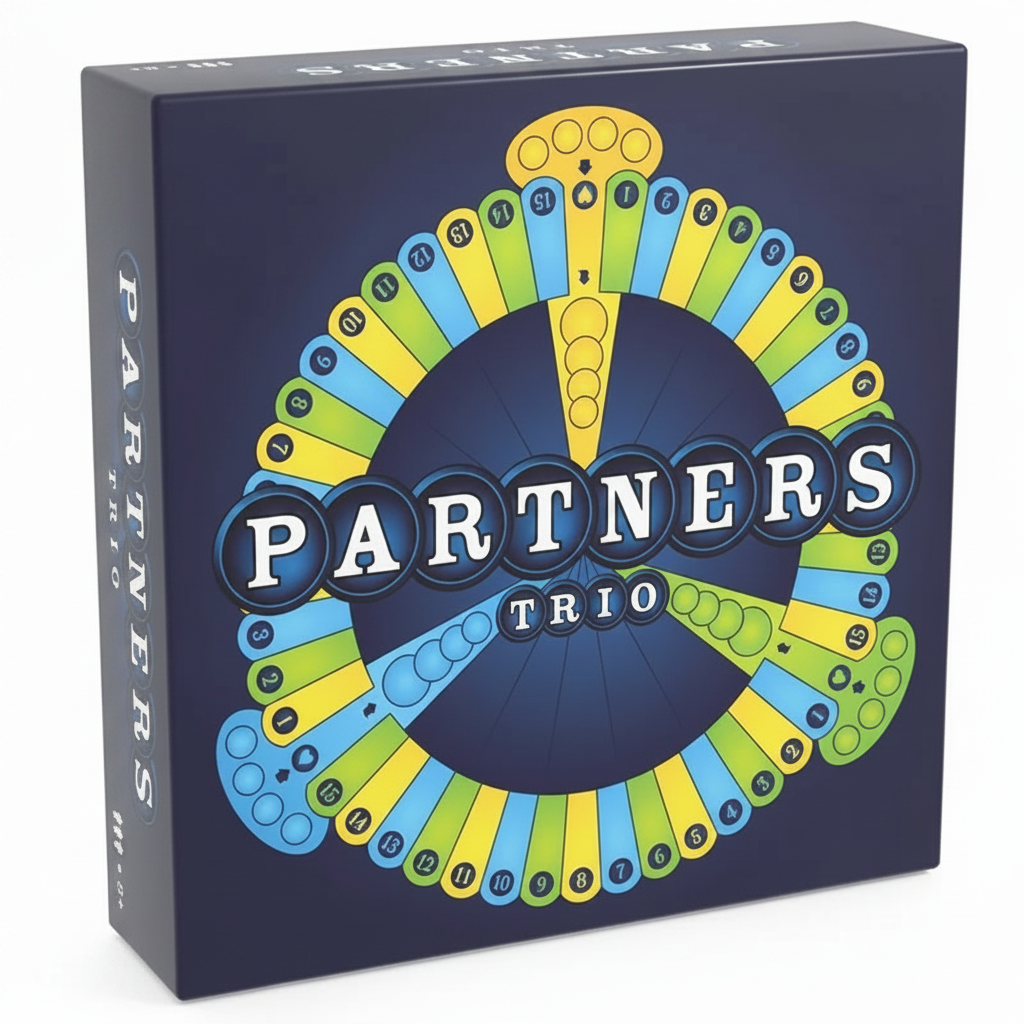 Board game box for "Partners Trio" with a circular scoring track.