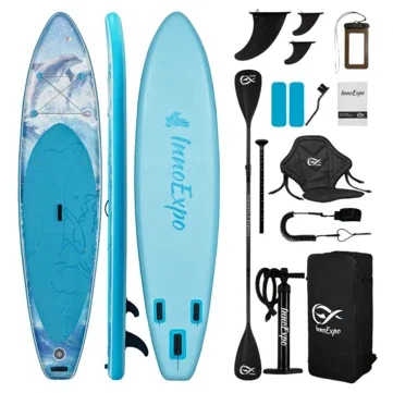[EU Direct] InnoExpo 350*83*15CM Load 200kg Extra-long Paddle Board With Seat Large Capacity For Solo 2+1 Family Pets Surfboard For All Skills Comeplete Accessories With Double-purpose Paddle High Pressure Air Pump
