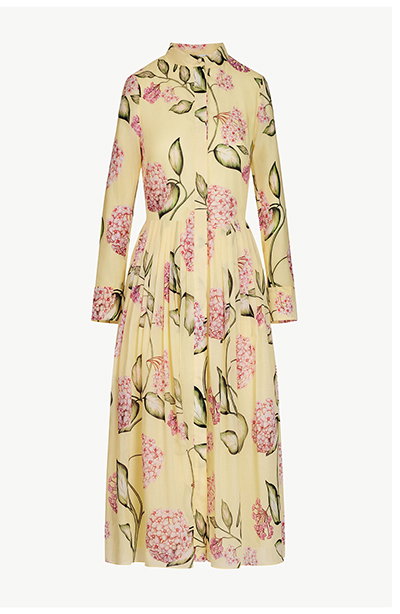 Porcelain Flower Cotton Poplin Long-Sleeve Dress