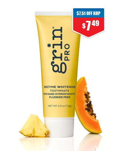 Grin Toothpaste Pro Enzyme Whitening + Nano-Hydroxyapatite Fluoride Free 113g 1/2 price off RRP at Chemist Warehouse sale ends 5 August 2026