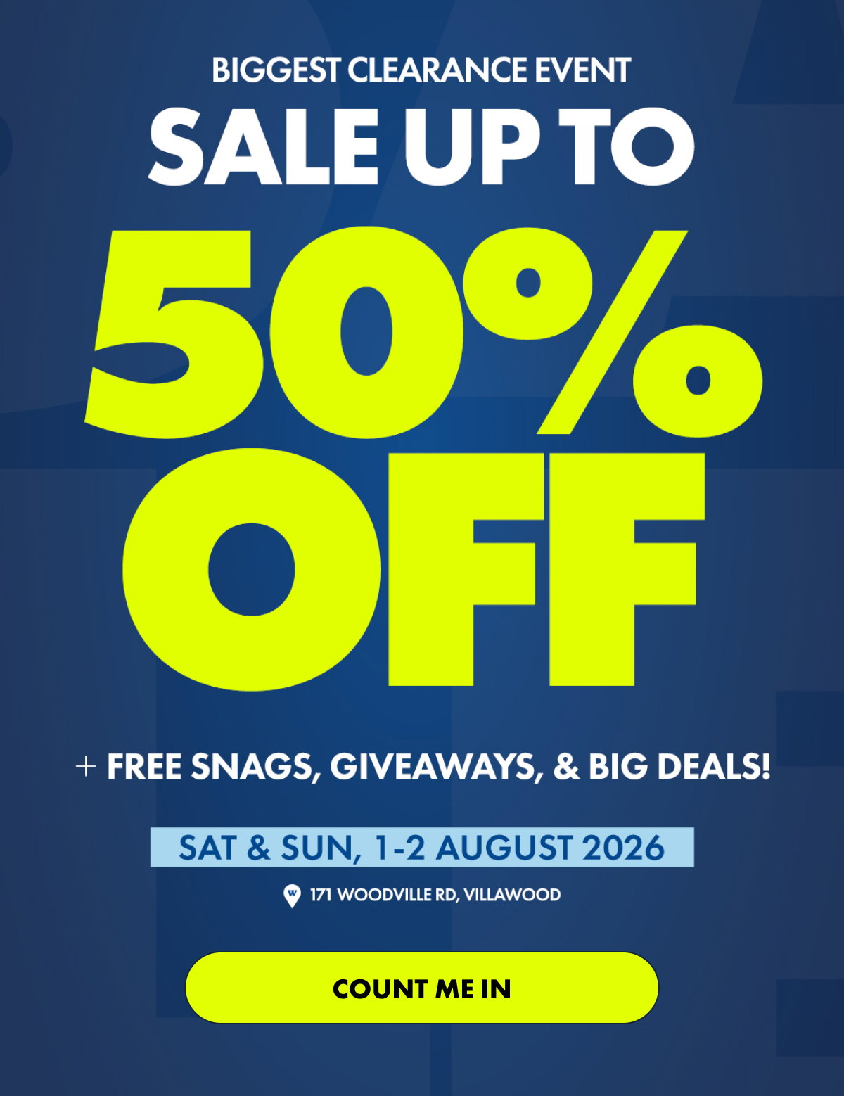 BIGGEST CLEARANCE EVENT SALE UP TO 50% OFF | COUNT ME IN