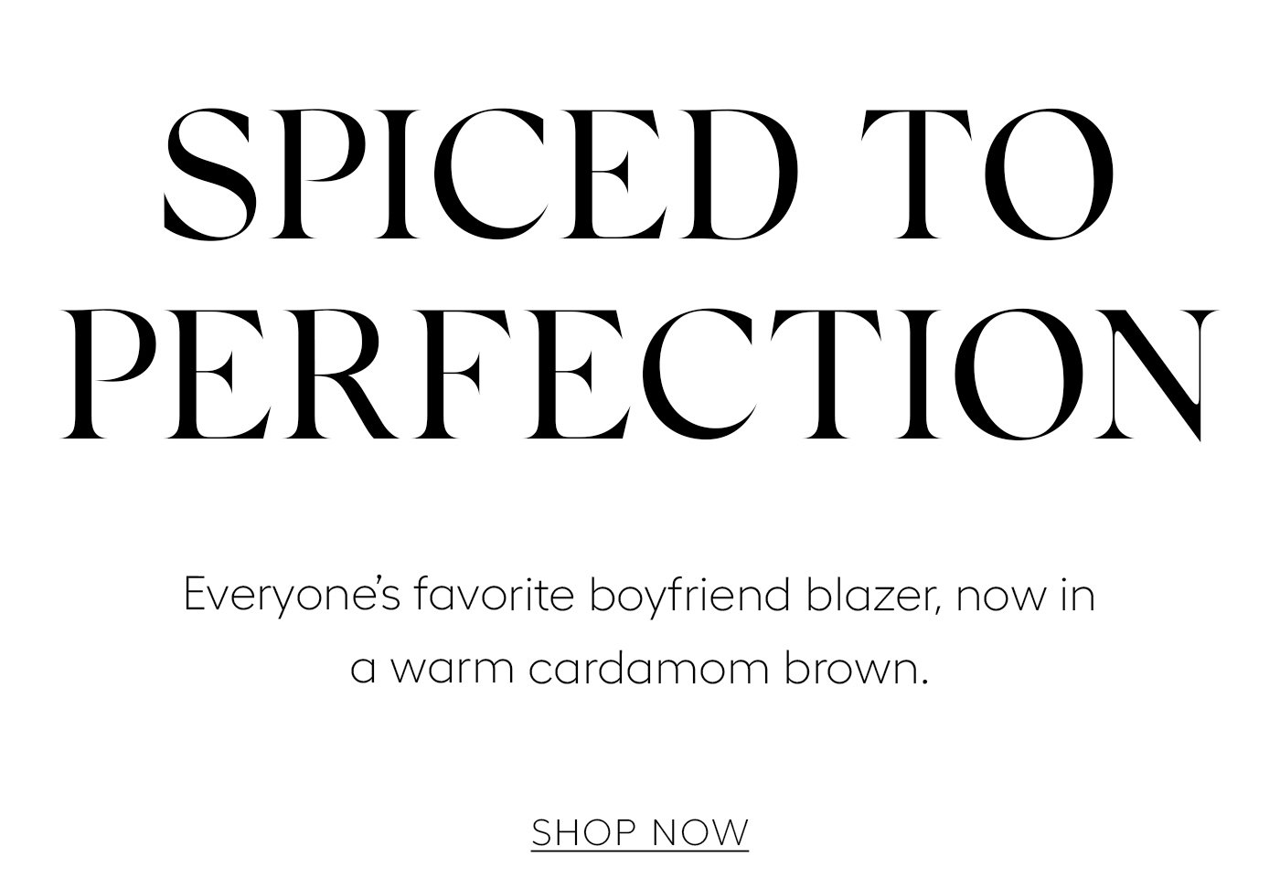 Spiced to Perfection   Everyone’s favorite boyfriend blazer, now in a warm cardamom brown.  SHOP NOW