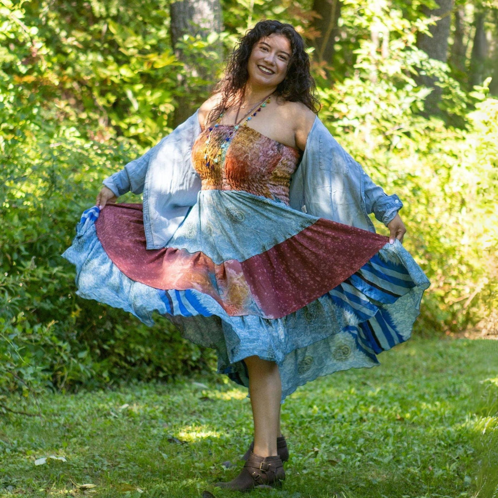 Sedona Patchwork Dress in recycled sari silk