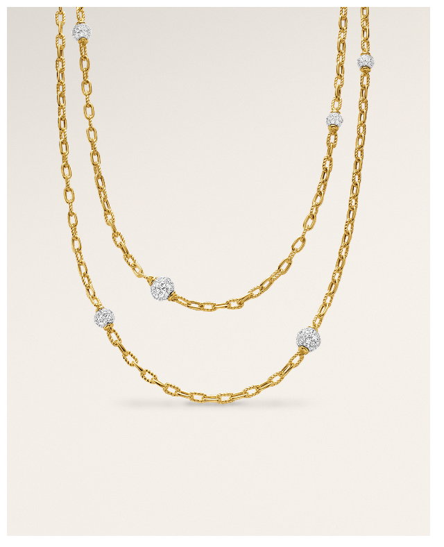 DY Madison® Pavé Bead Station Necklace18K Yellow Gold with Diamonds, 3mm
