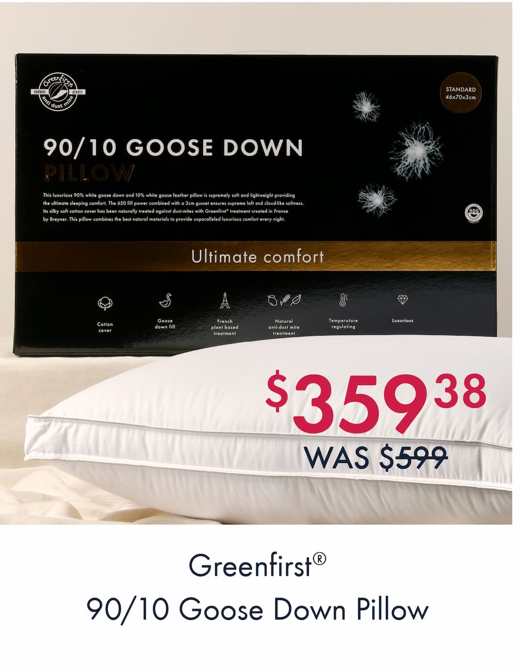 90/10 Goose Down Pillow