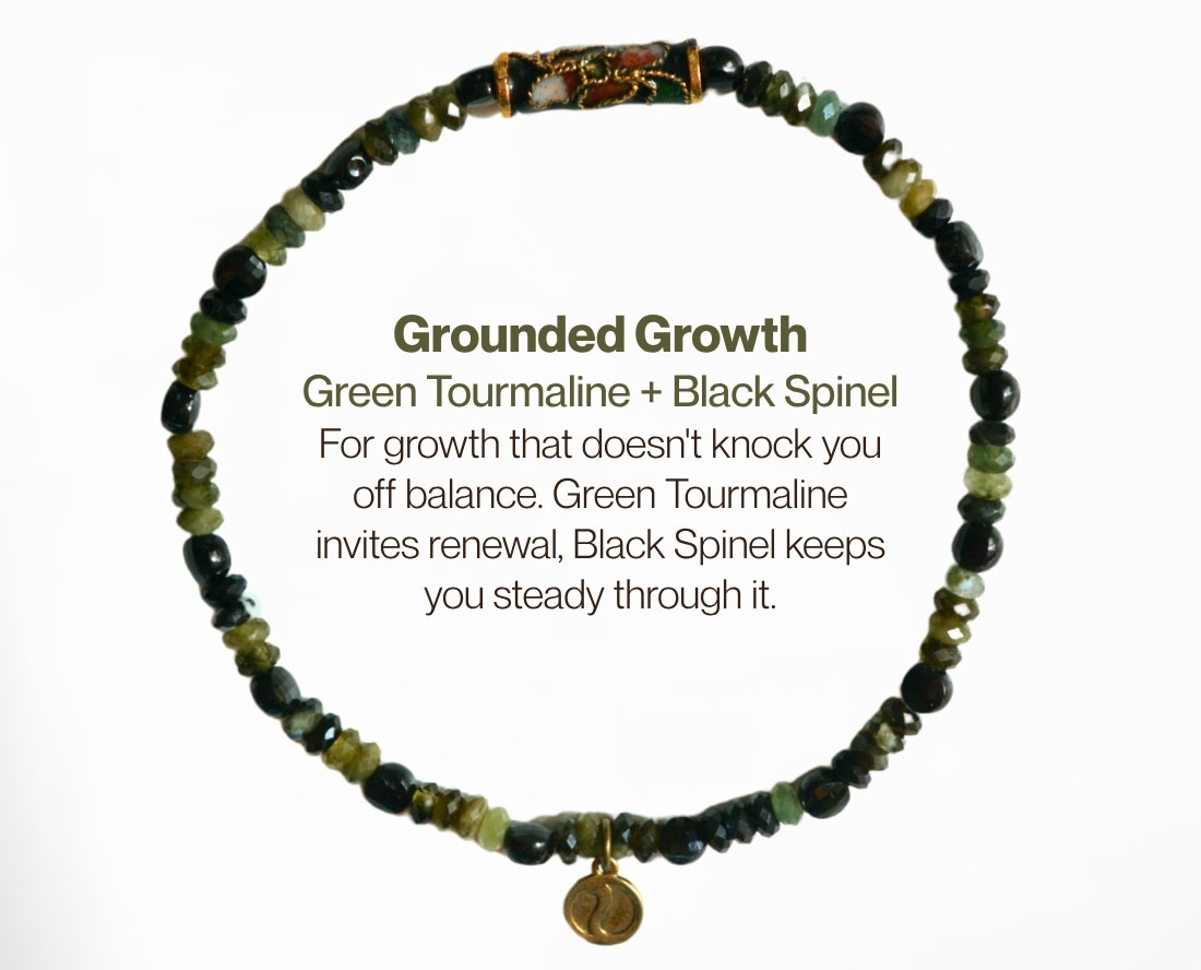 Grounded Growth — Green Tourmaline + Black Spinel