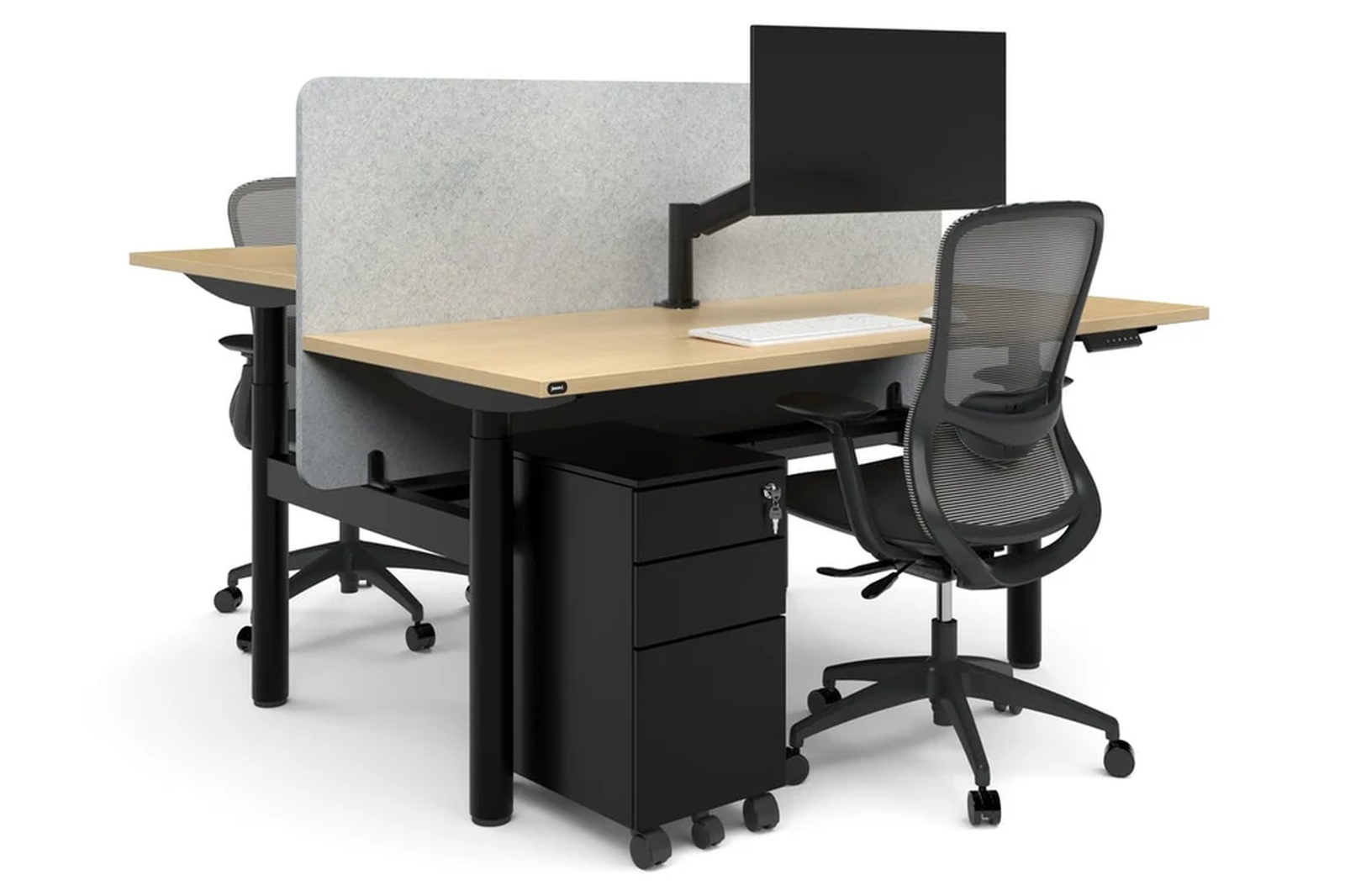Flexi Height Adjustable 2 Person H-Bench Workstation - Black Frame