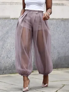 Image of Casual Solid Relaxed Sheer Balloon Pants