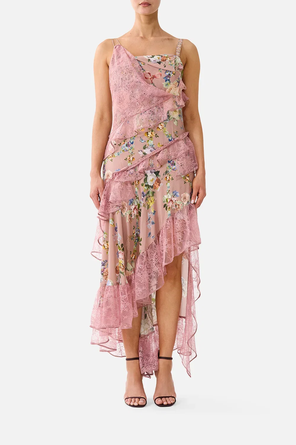 Image of ASYMMETRIC MULTI FRILL DRESS CHAMBER OF BLOOMS