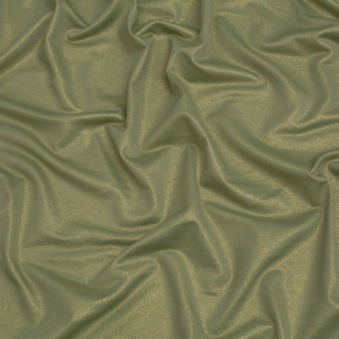 Minerva Core Range Lurex Sparkle ITY Silky Stretch Knit Fabric Green & Gold