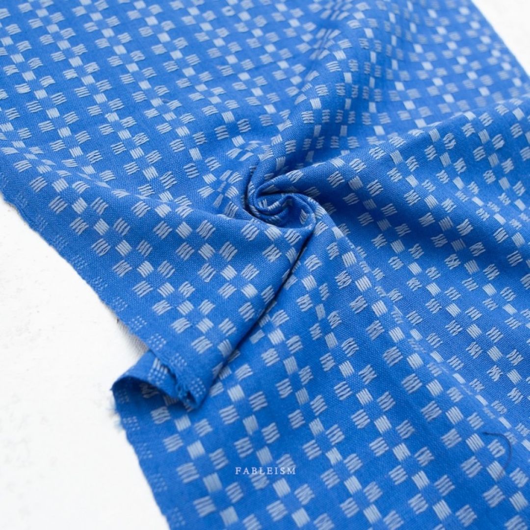 Fableism Fine & Dandy Yarn Dyed Woven Jacquard Fabric Bright Blue Basketweave