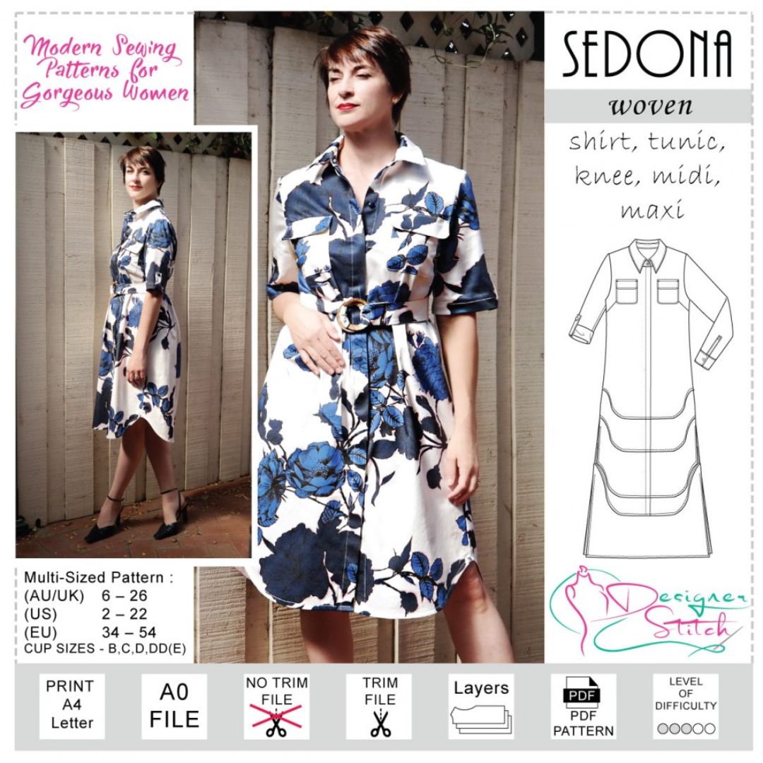 Designer Stitch Sewing Pattern Sedona Shirt Tunic & Dress (PDF)
