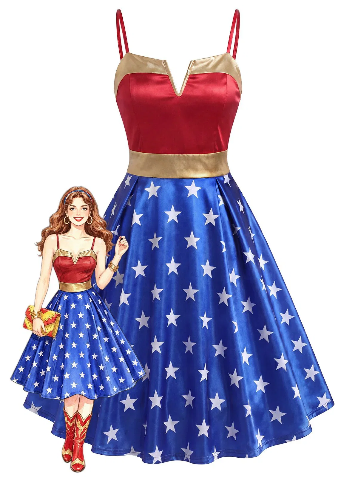 [Pre-Sale] 1950s Wonder Woman Star Print Swing Party Dress