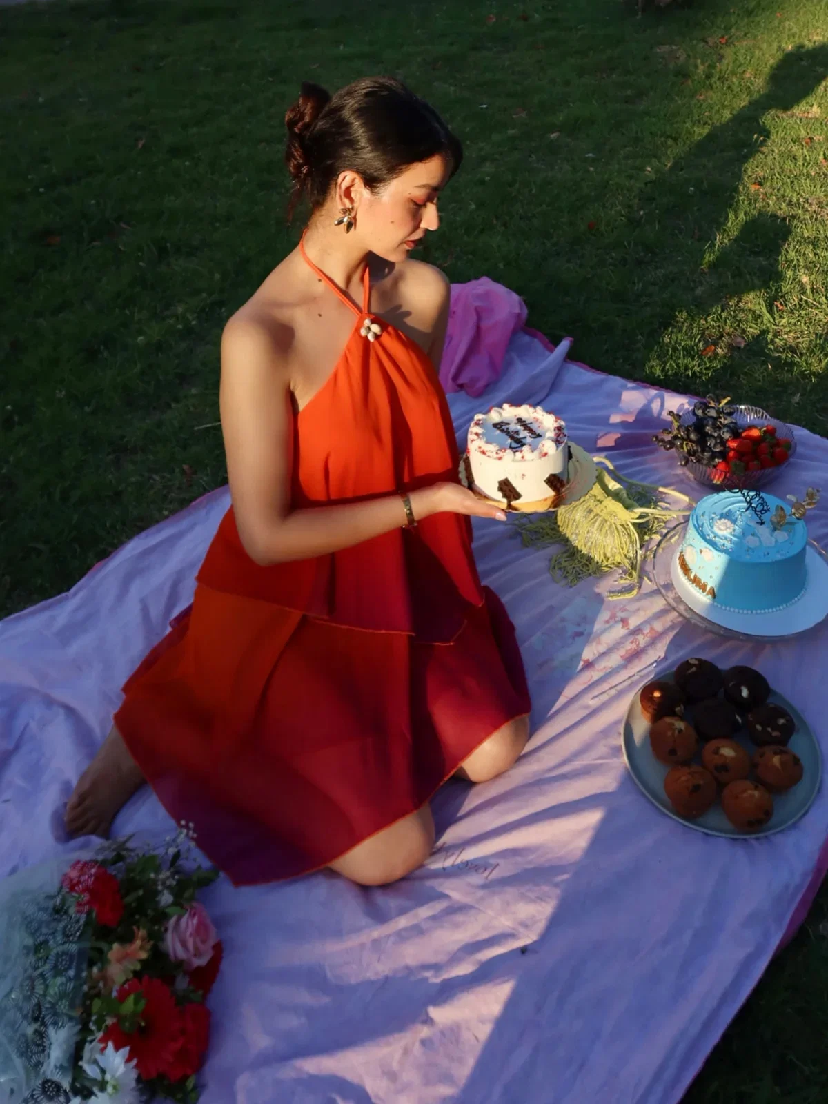 Orange 1960s Gradient Halter Layered Chiffon Mini Dress
