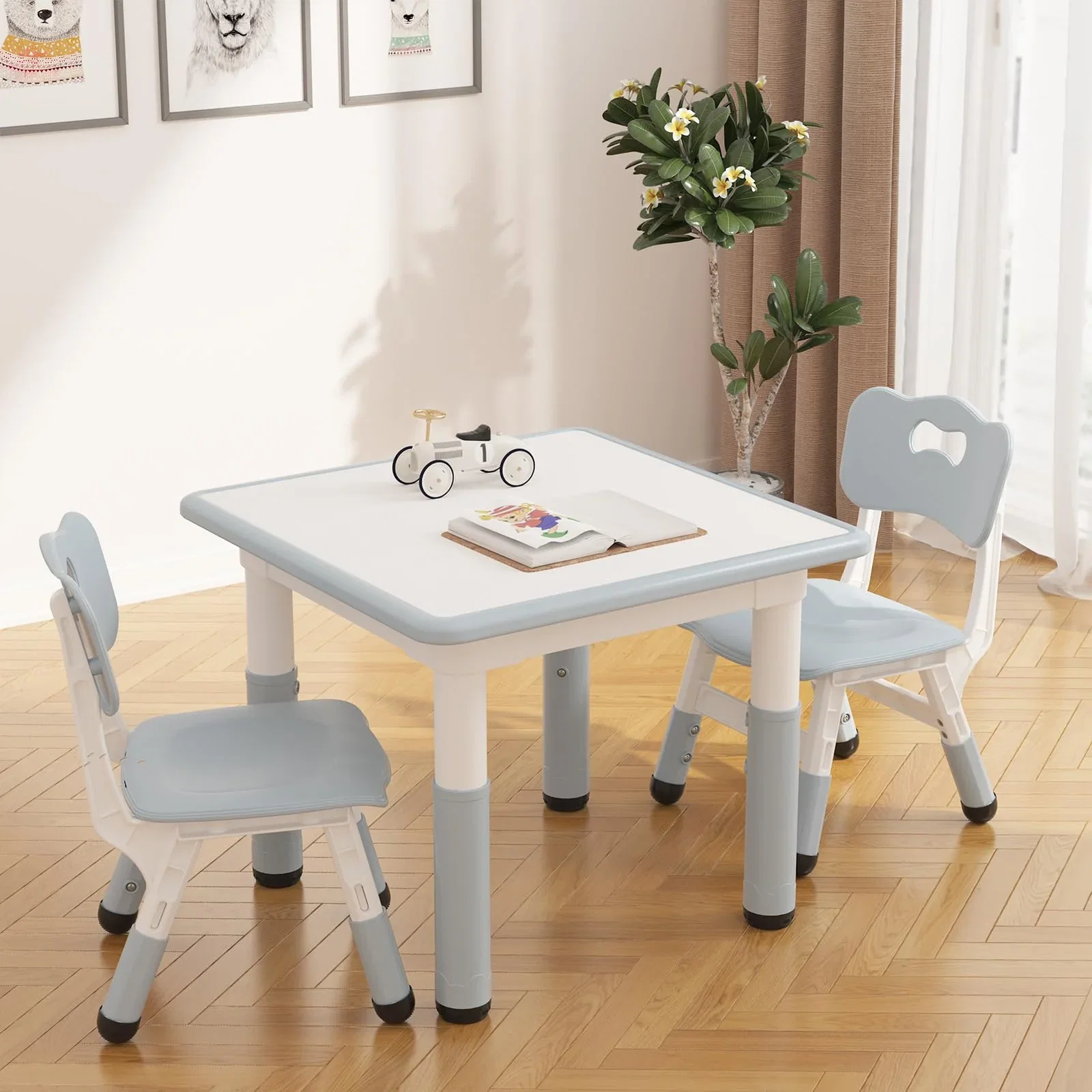 Image of Kids Table and 2 Chairs Set with Graffiti Desktop