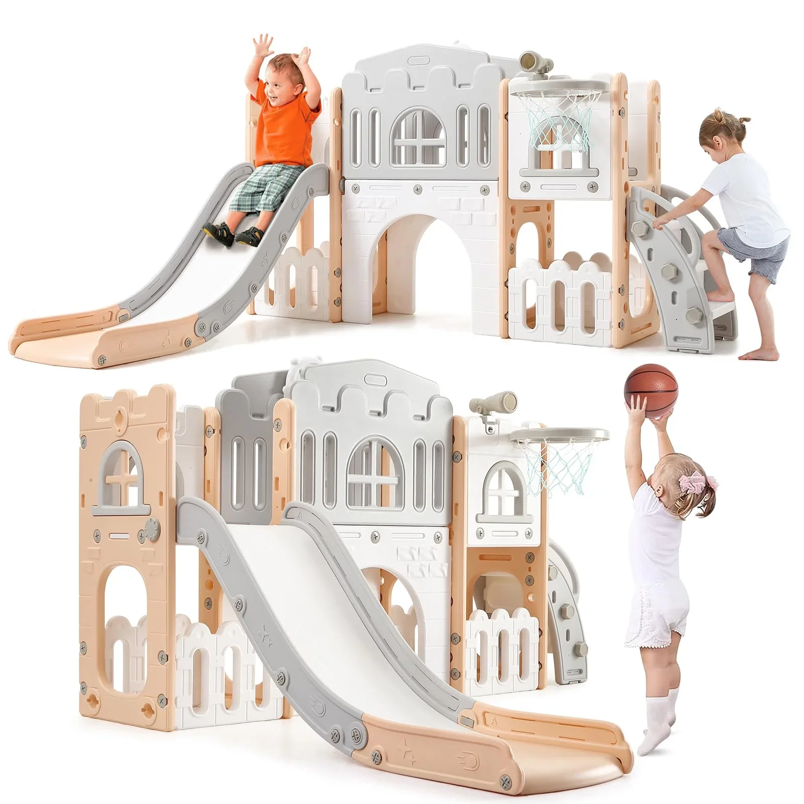 Image of 8-in-1 Toddler Slide Playground Set - Indoor/Outdoor Playset