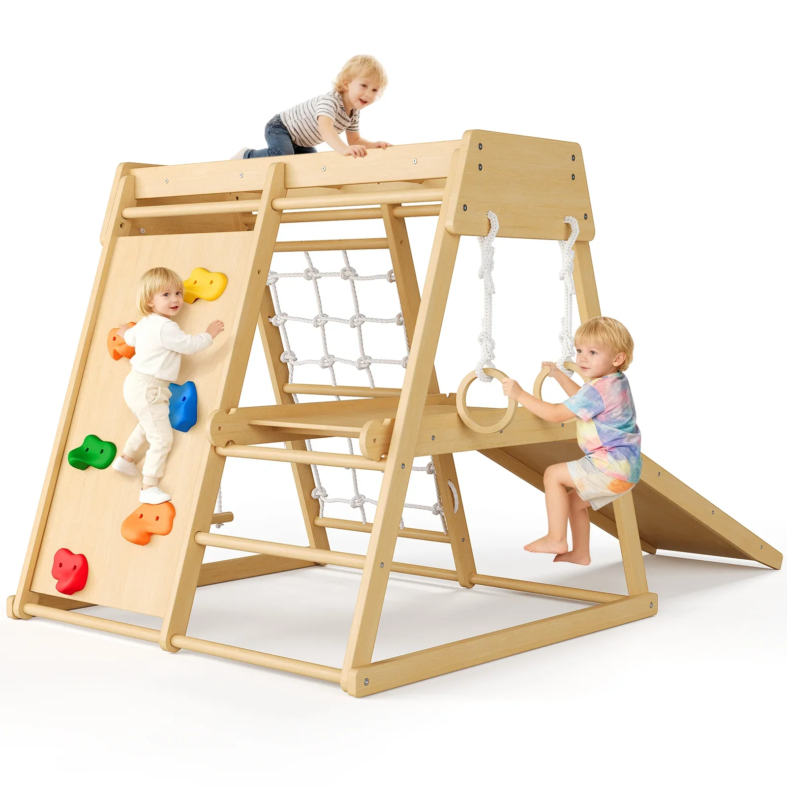 Image of Wooden Jungle Gym, Montessori Kids Outdoor Playset