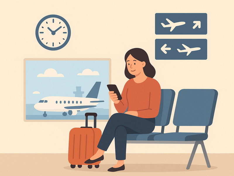 Illustration of a woman sitting in a lounge