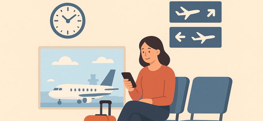 Illustration of a woman sitting in a lounge