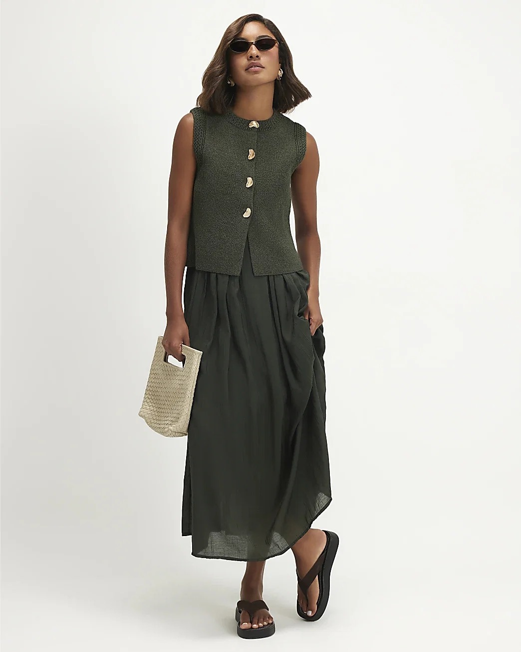 Womens Khaki 2 In 1 Knit Jumper Dress