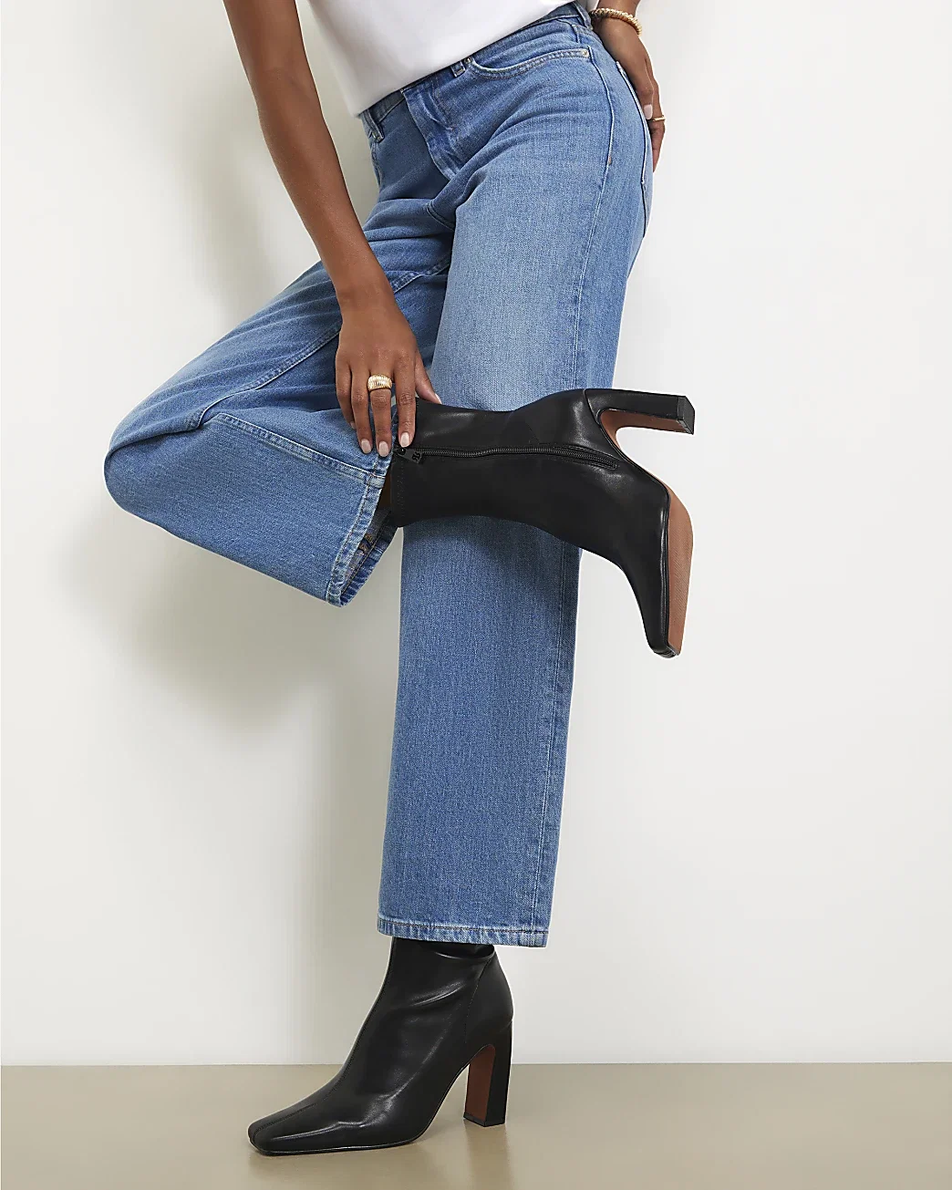 Womens Black Wide Fit Square Heel Stretch Boots