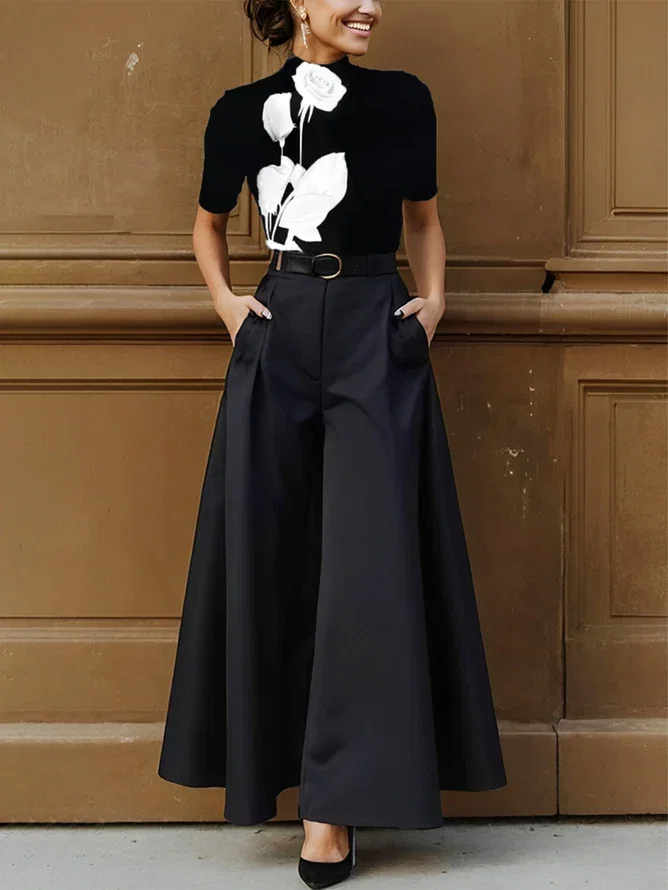 Urban Floral Printing Stand Collar T-shirt