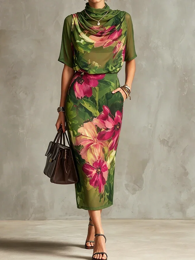 Elegant Floral Midi Skirt