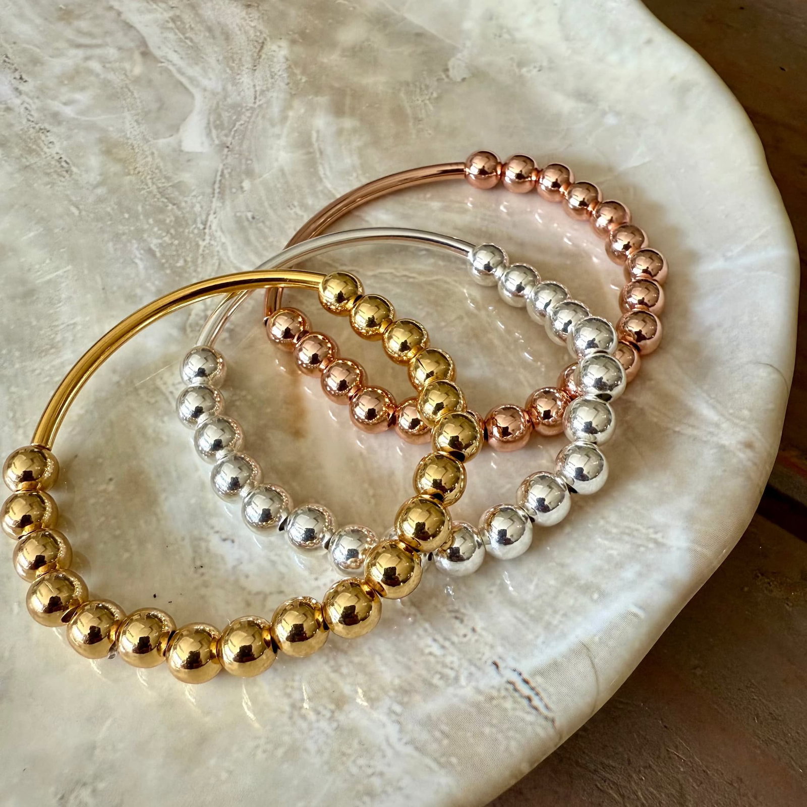 Lizzy James Lori Beaded Stretch-Bracelet | Handcrafted in Gold, Silver & Rose-Gold