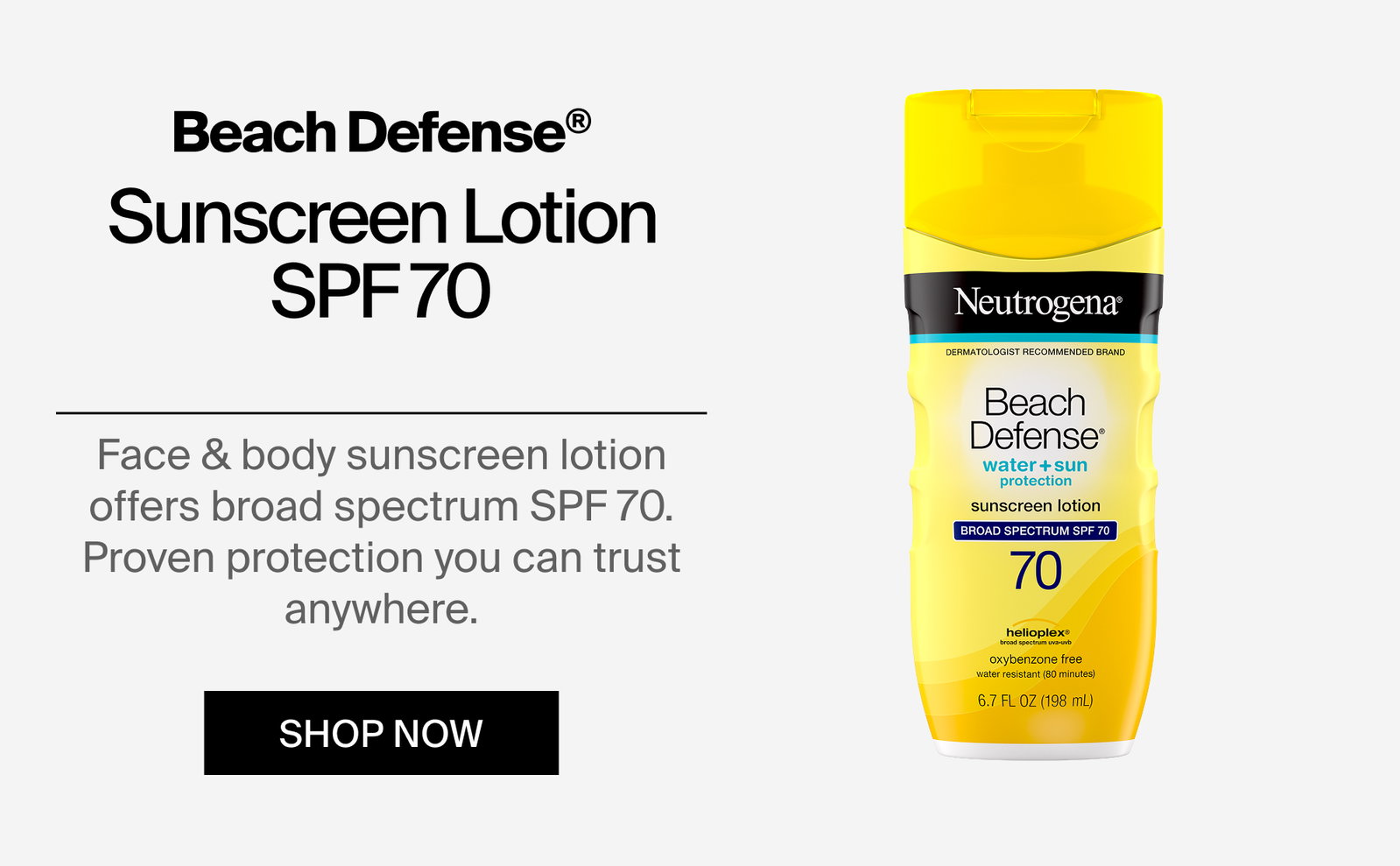 Neutrogena® Beach Defense® Sunscreen Lotion SPF 70 Front of Pack