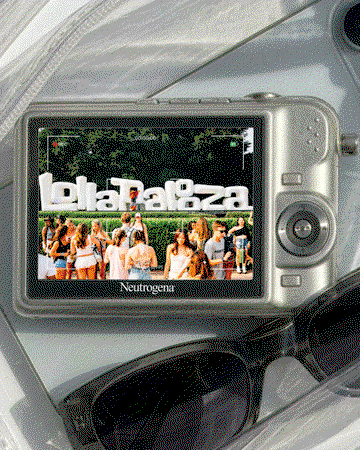 Image showing the LCD display of a camcorder focused on Lollapalooza® sign and festival and Neutrogena® logo