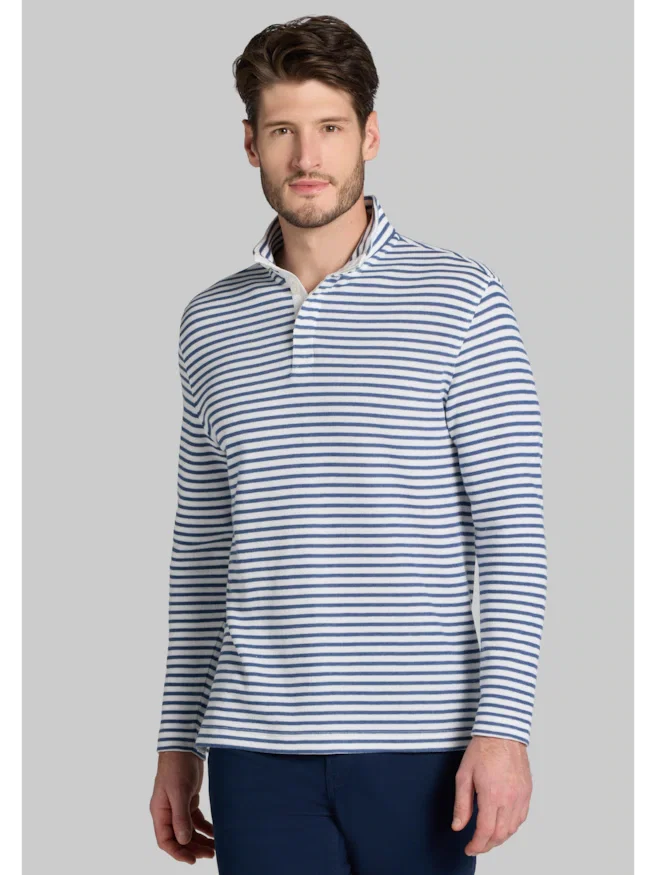 Jos. A. Bank Tailored Fit Stripe Mock Long Sleeve Polo