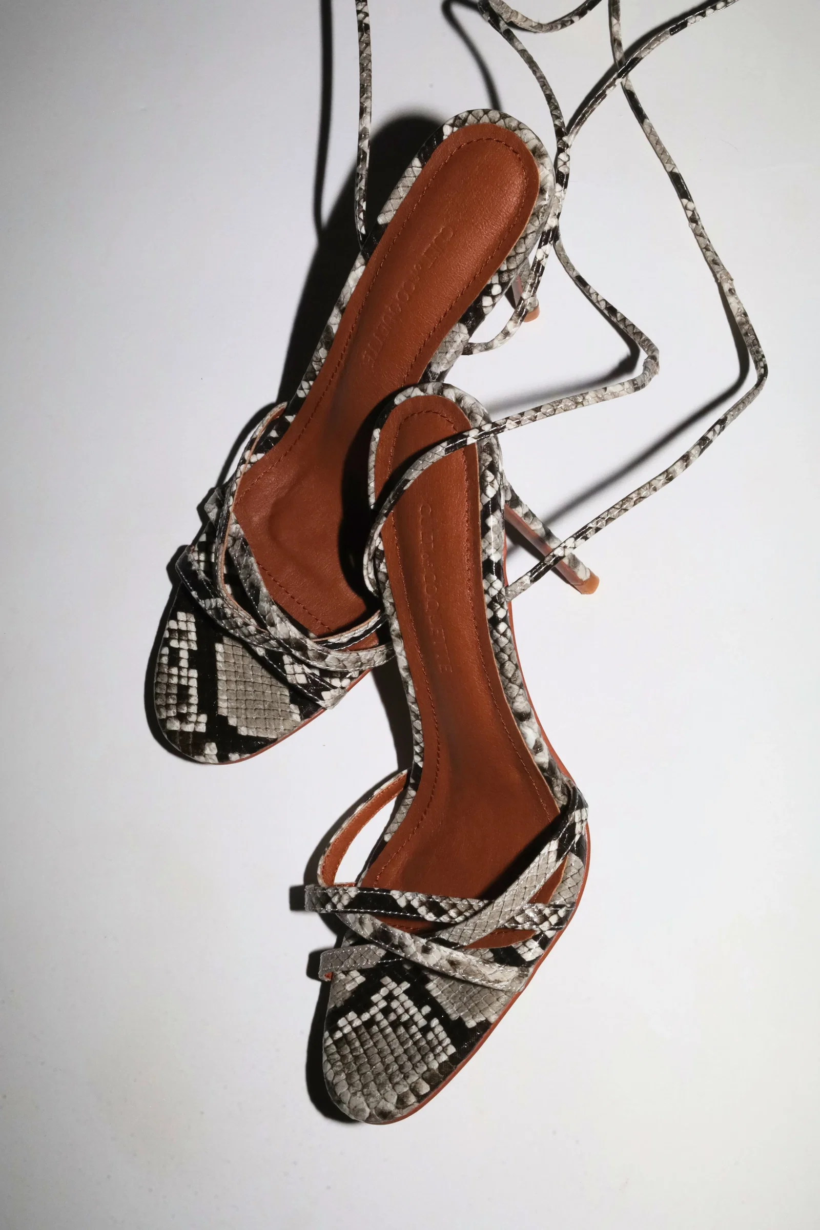 Image of Giorgia Grey Snake Vegan Leather Anklestrap Heel 100 mm