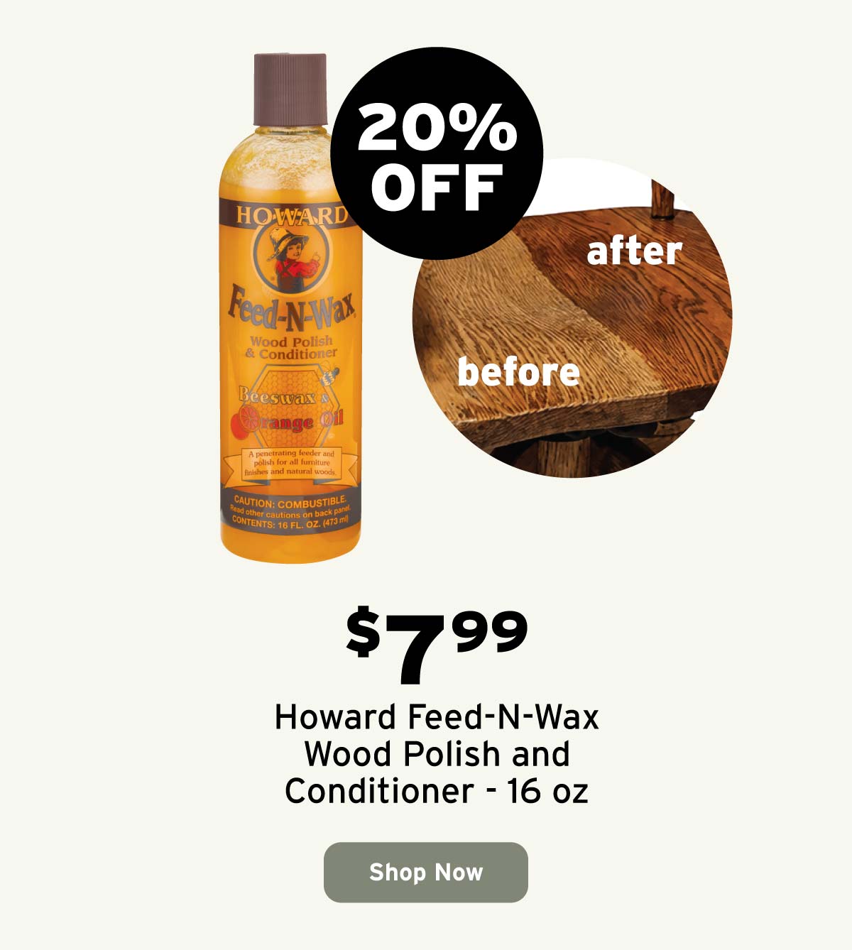 Howard Feed-N-Wax Wood Polish and Conditioner - 16 oz