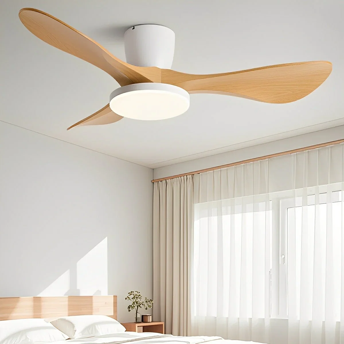 Image of Modern Minimalist Sculptural DC Motor Reverse Ceiling Fan with Light