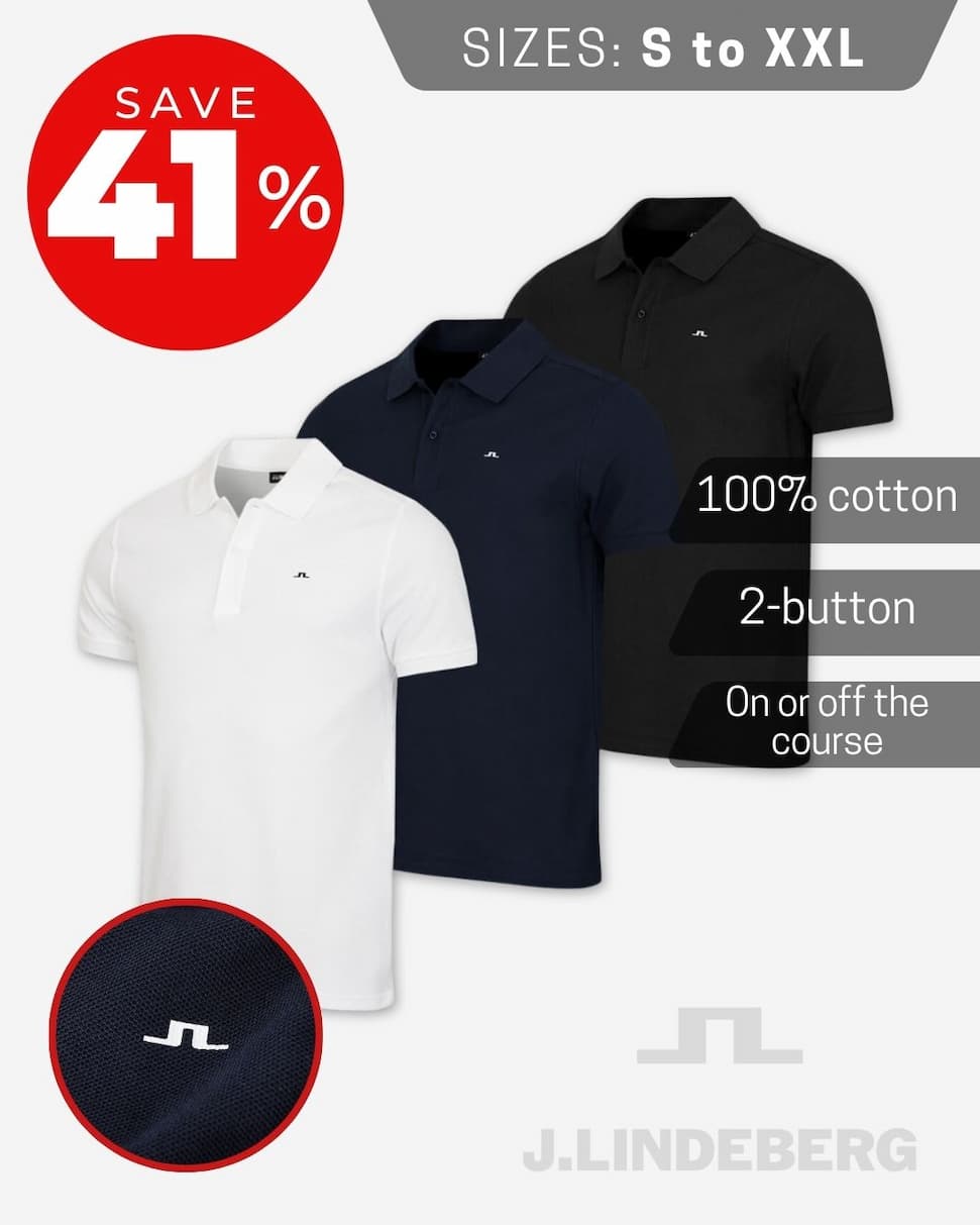 J.Lindeberg Mens Pike 2 Button Regular Fit Golf Polo Shirt
