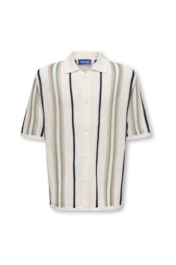 Only and Sons OSJLEON REG SS SHIRT KNIT cloud dancer/silver l. + dark s.