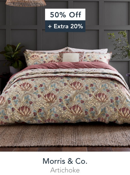 Save 50% + Extra 20% Morris & Co Artichoke Bedding in Grey & Wine