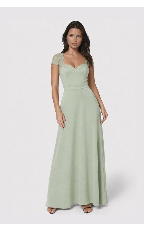 Cap Sleeve Lace A-Line Dress with Slit