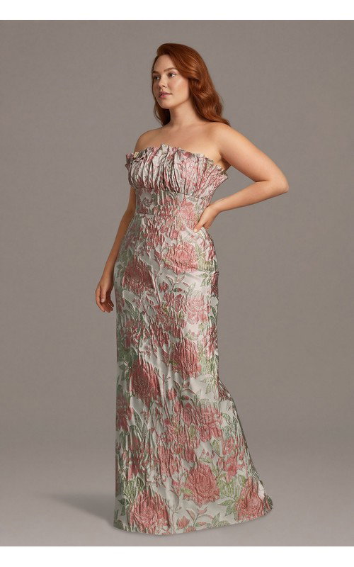 Strapless Brocade Sheath Dress with Ruched Bodice