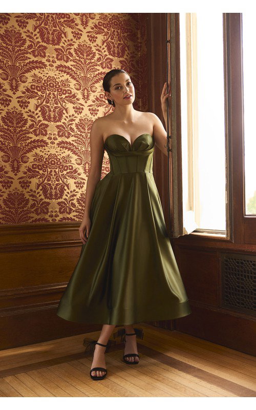 Corset Bodice Satin A-Line Midi Dress