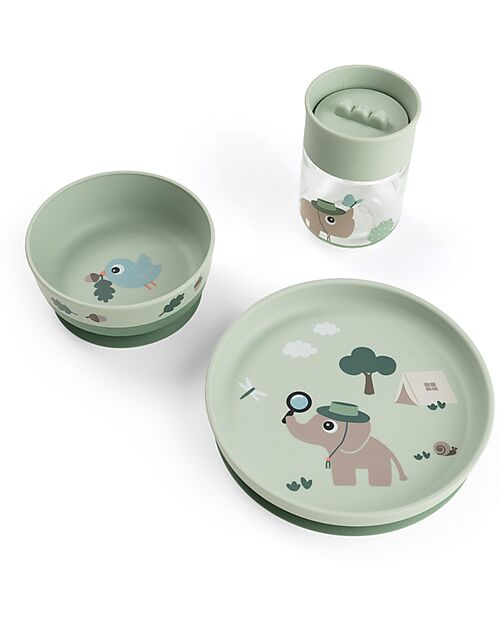 Image of Set Pappa Foodie - Piatto Ciotola e Tazza di Apprendimento - Tiny Trails - Verde - 100% PP Alimentare
