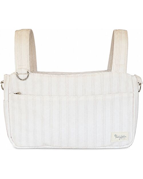 Image of Borsa Organizer per Passeggino - Righe - Beige - 100% Cotone - Compatibile con tutti i modelli di passeggino