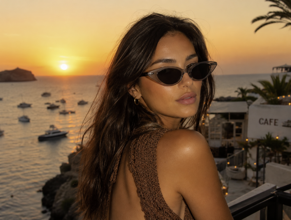 Woman in Ibiza wearing the Marianne Sunglasses