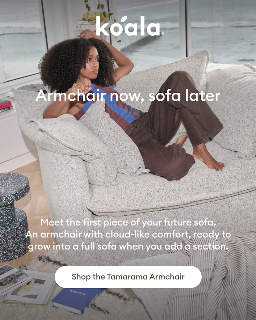 Tamarama Modular Sofa armchair delivers cloud-like comfort today and can become part of a larger modular sofa tomorrow. Start with one piece and expand your setup as your space and lifestyle evolve. Shop the Tamarama Modular Sofa.