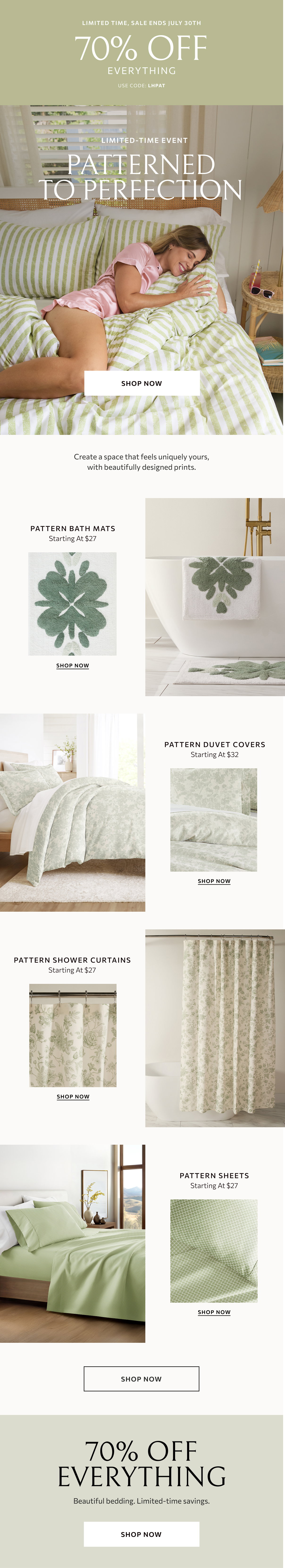 Enjoy 70% off storewide plus free shipping & returns with offer code LHPAT.