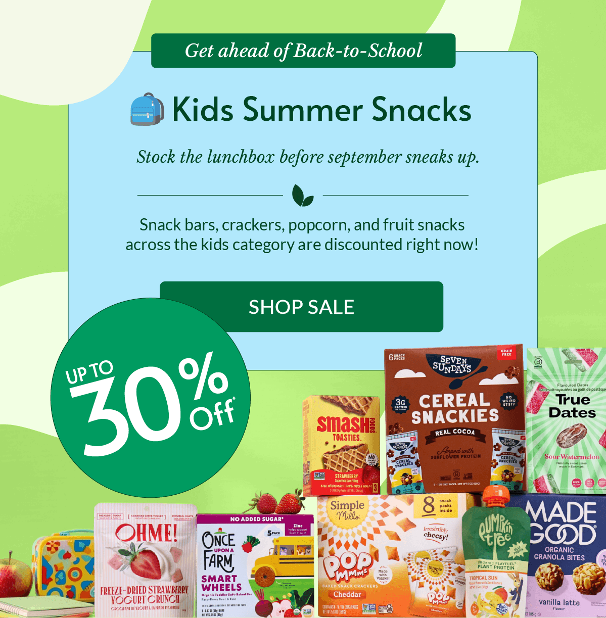 HERO SALESS BANNER / Back-To-School SALE / Kid's Snacks / Up to 30% OFF