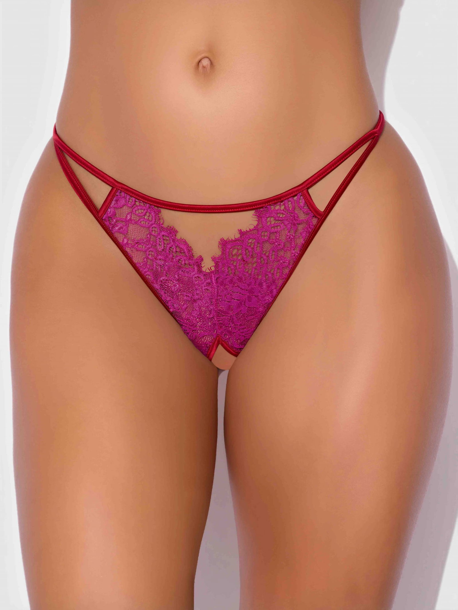 Rosalind Lace & Satin Crotchless G-String