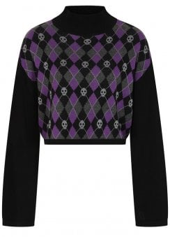 Skull Argyle Crop Jumper